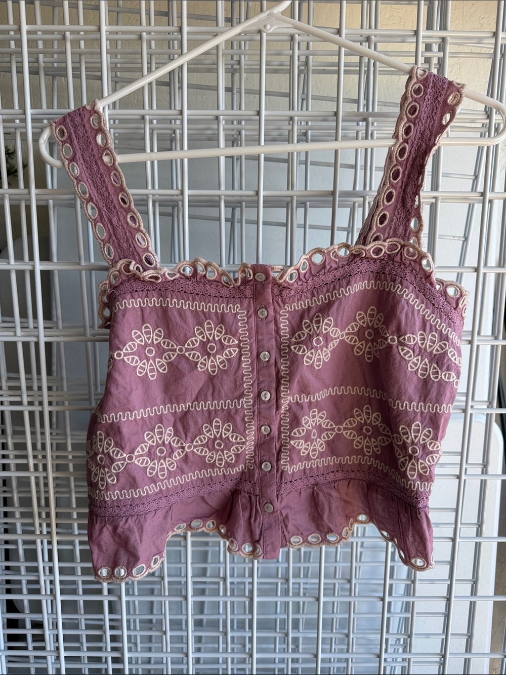 American Eagle Outfitters Mauve Embroidered Button-Front Camisole